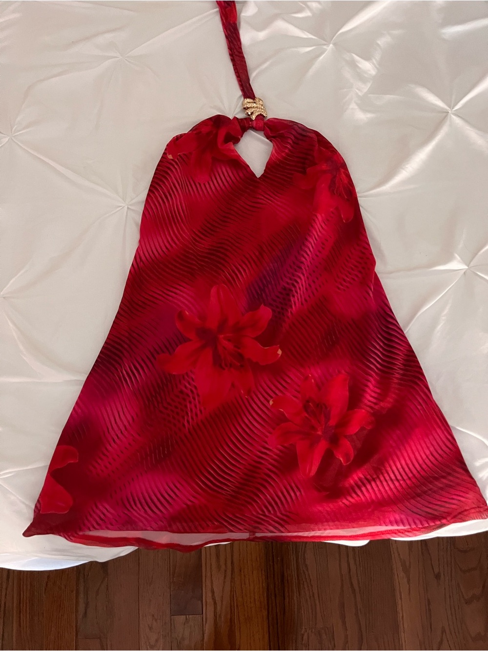 SHEIN Red Floral Halter-Style Girls Dress
